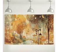 Sfondo autunnale con paesaggio forestale, sfondo artistico con natura fantasiosa, scenografia magica per feste, decorazione stagionale autunnale, 180 x 109 cm