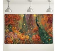 Sfondo autunnale con pavone, decorazione autunnale floreale mistica della natura, sfondo fotografico per interni ed esterni, 180 x 109 cm