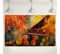 Sfondo autunnale con pianoforte e violino, scena autunnale della natura, decorazione musicale per eventi fotografici, bellissimo sfondo stagionale per feste, 180 x 109 cm