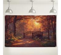 Sfondo autunnale con ponte della foresta, sfondo fotografico scenico per eventi, decorazioni autunnali per feste e celebrazioni, 180 x 109 cm