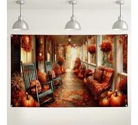 Sfondo autunnale con portico a forma di zucca, accogliente decorazione rustica autunnale da appendere alla parete, perfetto per feste del Ringraziamento, sfondo fotografico, 180 x 109 cm