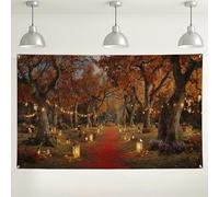 Sfondo autunnale con sentiero delle lanterne, decorazione rustica autunnale per eventi, scena fotografica all'aperto illuminata calda per il Ringraziamento e le feste del raccolto, 180 x 109 cm