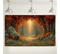 Sfondo autunnale con sentiero forestale, sfondo paesaggistico rustico per fotografie, ambiente autunnale accogliente per eventi e celebrazioni, 180 x 109 cm