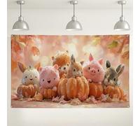 Sfondo autunnale con simpatici amici animali, decorazioni per feste di zucca fantasiose, sfondo fotografico autunnale per compleanno di bambini o baby shower, 180 x 109 cm