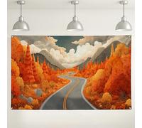 Sfondo autunnale con strade panoramiche, vivace sfondo fotografico di paesaggi autunnali, perfetto per celebrazioni stagionali ed eventi all'aperto, 180 x 109 cm