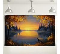 Sfondo autunnale con tramonto sul lago, sfondo fotografico scenico della natura, accoglienti decorazioni per feste per eventi autunnali, feste del Ringraziamento e celebrazioni del raccolto, 180 x 109