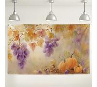 Sfondo autunnale con uva e zucca, decorazione vintage per la raccolta della frutta per feste del Ringraziamento, festival autunnali, sfondo fotografico 180 x 109 cm
