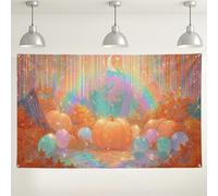 Sfondo autunnale con zucca arcobaleno, fantasiose decorazioni colorate per esterni per festival autunnali, feste di raccolta e fotografia del Ringraziamento, 180 x 109 cm