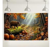 Sfondo autunnale da parete con cinghiale, paesaggio naturale rustico, sfondo fotografico, accogliente, decorazione autunnale per interni ed esterni, per il Ringraziamento e feste di Halloween, 180 x