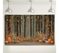 Sfondo autunnale della foresta, decorazioni rustiche per feste a tema zucca e animali, accogliente sfondo fotografico per interni ed esterni, per celebrazioni autunnali, 180 x 109 cm