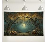 Sfondo autunnale della foresta, scena del bosco incantato per decorazioni autunnali, sfondo fotografico rustico per interni ed esterni, per feste ed eventi di Halloween, 180 x 109 cm