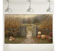 Sfondo autunnale in stile rustico, decorazione da parete con scena rustica, raccolta autunnale, sfondo fotografico per feste del Ringraziamento, celebrazioni stagionali per interni ed esterni, 180 x