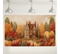 Sfondo autunnale per casa, accoglienti decorazioni paesaggistiche autunnali, tema zucca e foglia per fotografia del Ringraziamento, forniture per feste stagionali per interni ed esterni, 180 x 109 cm