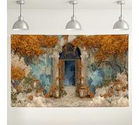 Sfondo autunnale per ingresso giardino, elegante sfondo vintage autunnale, caldo e accogliente ambiente fotografico per interni ed esterni, per eventi del Ringraziamento, 180 x 109 cm