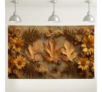 Sfondo autunnale rustico con girasole dorato, sfondo fotografico con foglie floreali per eventi autunnali, perfetto per il Ringraziamento e le celebrazioni del raccolto, 180 x 109 cm