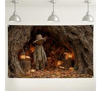 Sfondo autunnale spaventapasseri, sfondo fotografico autunnale, lanterne del raccolto, decorazioni per feste per il Ringraziamento e eventi di Halloween, 180 x 109 cm