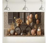 Sfondo autunnale vintage a forma di bici, decorazioni floreali rustiche per feste, sfondo con zucca e palloncino per eventi fotografici autunnali, 180 x 109 cm