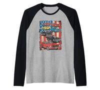 Sfondo Bandiera Americana con Classic Muscle Cars Maglia con Maniche Raglan