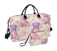 Sfondo beige con un orso farcito pesca e viola seduto in centro borsa da viaggio borsa da viaggio borsa da viaggio borsa da palestra con borsa da toilette per allenamento impermeabile