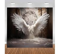 Sfondo bianco con ali d'angelo, lavabile, HD, riutilizzabile, grandi ali d'angelo, arazzo da parete per soggiorno, camera da letto, decorazione di compleanno d'angelo, sfondo commemorativo (B, 210 x