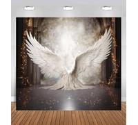 Sfondo bianco con ali d'angelo, lavabile, riutilizzabile, grande arazzo da parete con ali d'angelo, per soggiorno, camera da letto, decorazione di compleanno d'angelo, sfondo commemorativo (F, 300 x