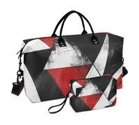 Sfondo bianco con triangoli neri e rossi su di esso, grande borsa da viaggio grande borsa da palestra borsone con tracolla regolabile per viaggi di grande capacità, Sfondo bianco con triangoli neri e