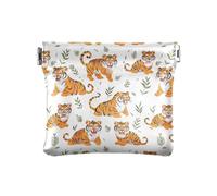 Sfondo bianco con un sacco di tigri dei cartoni animati PU pelle piccola moneta organizzatore portatile gioielli per donne ragazzi ragazze, Sfondo bianco con molte tigri dei cartoni animati, 1 size