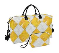 Sfondo bianco con una borsa da viaggio per bagagli a forma di scacchi giallo borsa da viaggio per week-end/notte per palestra, borse in tela con borsa da toeletta per yoga, set di 2