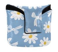 Sfondo blu con un motivo margherite bianche Mallet Putter copertura della testa magnetica accessori da golf per mazze e quadrati in pelle PU impermeabile