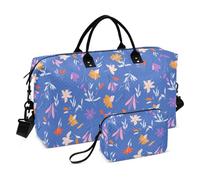 Sfondo blu Fiori Colorati Decorativo Grande Carry On Bag Gym Duffel Bag con Cinghia Regolabile per Viaggio Grande Capacità Bolsa para Palestra para Mujer