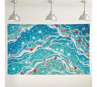 Sfondo blu floreale con acqua, design con onde tropicali dell'oceano per decorazioni per feste estive, tema spiaggia per interni ed esterni, 180 x 109 cm