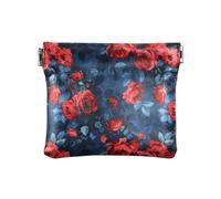 Sfondo blu navy con rose rosse al centroDonne Uomini Portamonete in Pelle Fancy Change Holder Card Organizer per Uomo Donna Viaggio, Sfondo blu navy con rose rosse al centro, 1 size