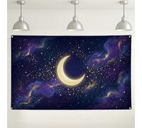 Sfondo celestiale con luna e stelle, skyline notturno cosmico, elegante decorazione per eventi interni ed esterni, per feste, festival e celebrazioni, 180 x 109 cm