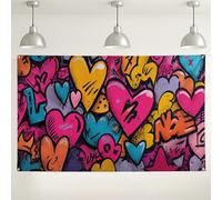 Sfondo colorato con graffiti a cuore, decorazioni artistiche vivaci per feste, sfondo fotografico divertente per eventi, celebrazioni di San Valentino, 180 x 109 cm