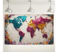 Sfondo colorato con mappa del mondo, vivaci decorazioni per feste per fotografie, sfondo multicolore brillante per celebrazioni, ideale per compleanni, vacanze o eventi festivi, 180 x 109 cm
