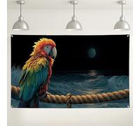 Sfondo colorato da parete con pappagallo, decorazione per feste con scena dell'oceano tropicale, vivace sfondo fotografico per interni ed esterni, per eventi e celebrazioni, 180 x 109 cm