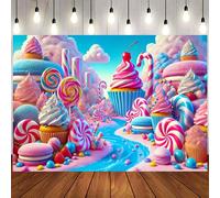 Sfondo colorato del castello di gelato del regno delle caramelle - perfetto per una giornata dolce e la decorazione di una festa arcobaleno 210x150 cm,180x130 cm,180x230 cm,210x300cm,150x110cm,180*400