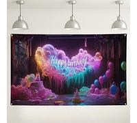 Sfondo colorato di compleanno con bolle, decorazioni divertenti con motivo nuvole per feste, vivaci sfondi fotografici per interni ed esterni, per feste di compleanno per bambini, 180 x 109 cm