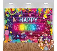 Sfondo colorato per feste di compleanno con graffiti al neon che si illumina al buio, per feste di compleanno, sfondo arcobaleno per tema luce nera, forniture per bambini (240 x 180 cm)