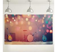 Sfondo colorato per palcoscenico musicale, sfondo fotografico con chitarra e batteria, decorazioni per feste per concerti, eventi e feste, tema festival musicale per interni ed esterni, 180 x 109 cm