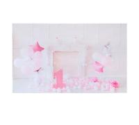 Sfondo Compleanno Primo Anno 90x150 Cm, Stoffa Pittorica | Pannello Decorativo per Festa, Accessori per Foto, Uso Ragazzo Ragazza e Riprese, Tono Rosa, Formato 3d