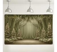 Sfondo con albero di Natale, elegante sfondo verde con luci fatate, decorazioni per feste per interni ed esterni, 180 x 109 cm