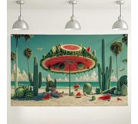 Sfondo con anguria e spiaggia paradisiaca, frutta tropicale, divertente decorazione estetica per feste, sfondo fotografico estivo per matrimoni e compleanni in spiaggia, 180 x 109 cm