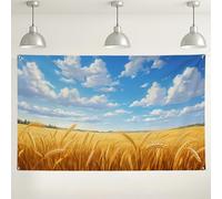 Sfondo con campo di grano dorato, sfondo fotografico rustico blu cielo, decorazioni estive per feste all'aperto, paesaggio naturale per eventi e raduni, 180 x 109 cm