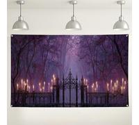 Sfondo con cancello della foresta incantata, decorazioni fantasy viola mistiche per feste, sfondo fotografico gotico per interni ed esterni, per eventi di Halloween, 180 x 109 cm