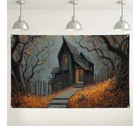 Sfondo con casa infestata, decorazioni autunnali rustiche gotiche, spettrale per interni ed esterni, per feste di Halloween, 180 x 109 cm