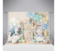 Sfondo con castello di oche Kate Cute 10x10ft/3x3m Arco di palloncini blu pastello e verde Sfondo fotografico per il primo compleanno per neonati Accessori per servizi fotografici