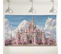 Sfondo con castello di pesche, decorazioni per feste a tema fiaba, sfondo incantato del paese delle meraviglie per fotografie di bambini, eventi di compleanno ed celebrazioni, 180 x 109 cm