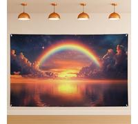 Sfondo con cielo arcobaleno al tramonto, paesaggio magico da sogno, sfondo da parete per fotografia, feste di nozze, forniture per cabine da 180 x 109 cm