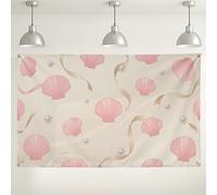 Sfondo con conchiglie di pesca e perle, decorazioni per feste a tema spiaggia costiera, elegante sfondo fotografico per interni ed esterni, per eventi, forniture per celebrazioni estive, 180 x 109 cm